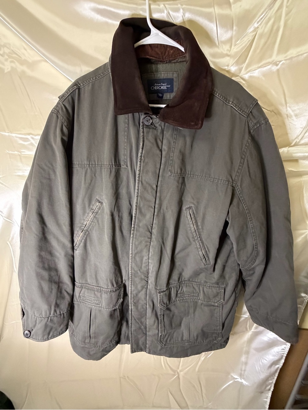 Vintage 90s Cherokee Mens XL Barn Chore Jacket Corduroy Collar Plaid Lined